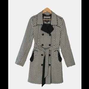 London Fog 3/4 Length Trench Coat Black/White -  Belted - Size M